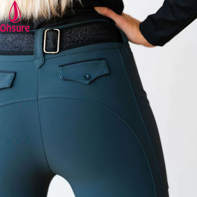 Calças de equitação com assento completo e logotipo de silicone personalizável, leggings esportivas femininas para equitação
