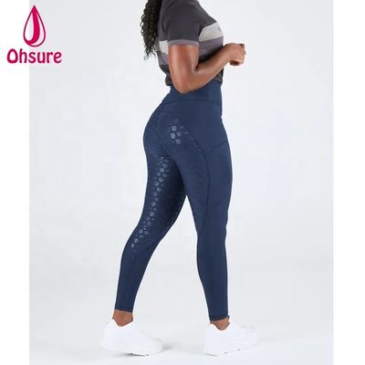 Marinha Azul Inverno Calças de cavalo de silicone Calças de engate mulheres Cavalo de equitação Jodhpur Calças de pernas equestres com bolso
