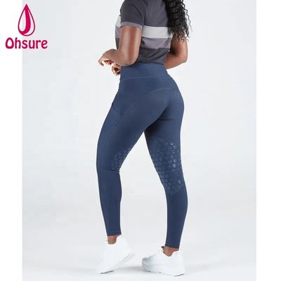 Marinha Azul Inverno Calças de cavalo de silicone Calças de engate mulheres Cavalo de equitação Jodhpur Calças de pernas equestres com bolso