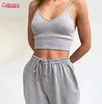 Personalização Moda Desporto Francês Terry Sweatsuits Feminino 3 Peças Jogger Set Sweatpants e Cut Hem Crop Top Set