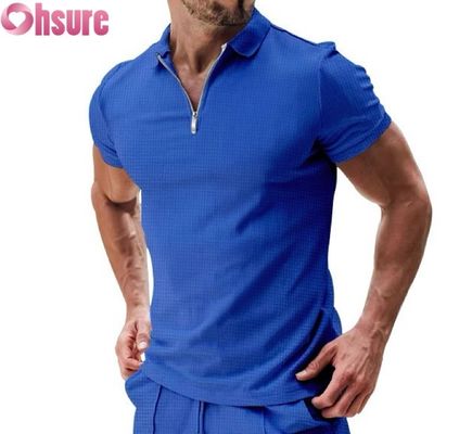 Manga curta casual de verão masculina para polo camiseta de algodão waffle tecido de malha design sustentável e em branco