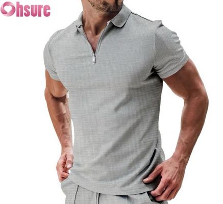 Manga curta casual de verão masculina para polo camiseta de algodão waffle tecido de malha design sustentável e em branco