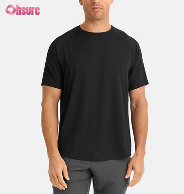 Camiseta de ginástica personalizada para homens Treinamento seco rápido Top respirável Manga de Raglan Poliéster leve Tecido Spandex-300gsm