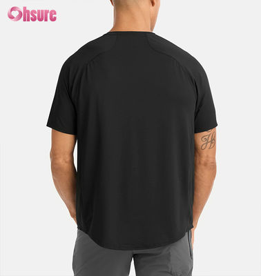 Camiseta de ginástica personalizada para homens Treinamento seco rápido Top respirável Manga de Raglan Poliéster leve Tecido Spandex-300gsm