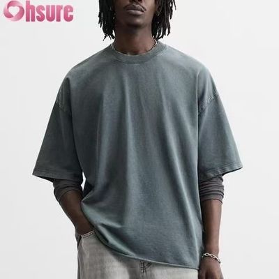 Camiseta Pesada Personalizada para Homens - Streetwear Vintage em Algodão Lavado, Design Oversized com Ombro Caído, Pedido em Massa Disponível