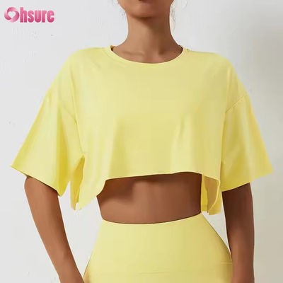 2025 Loose Quick Dry Running Workout Gym Top Fitness Training Yoga Vestuário Esporte T-shirts Crop Tops para mulheres