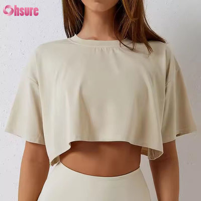 2025 Loose Quick Dry Running Workout Gym Top Fitness Training Yoga Vestuário Esporte T-shirts Crop Tops para mulheres
