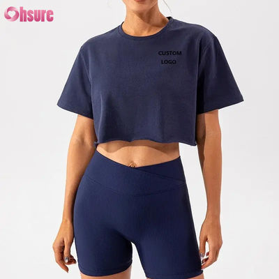 Custom Oversize Sport Crop Top Mulheres T-Shirt Nova Chegada Suave Rápido Seco Leve Mulheres Dança Correndo Manga Curta Top