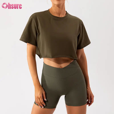Custom Oversize Sport Crop Top Mulheres T-Shirt Nova Chegada Suave Rápido Seco Leve Mulheres Dança Correndo Manga Curta Top