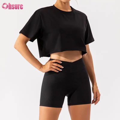 Custom Oversize Sport Crop Top Mulheres T-Shirt Nova Chegada Suave Rápido Seco Leve Mulheres Dança Correndo Manga Curta Top