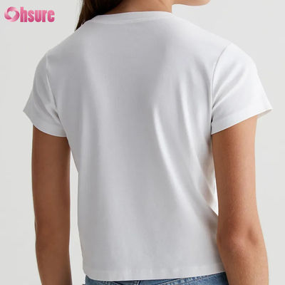 Solid Casual Custom Branco Feminino T-Shirt Crewneck Cortado - Silhueta Vintage, Tricotação de Costela de Mistura de Algodão, Staple Diário