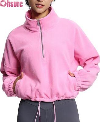 Jaqueta Pullover Feminina de Fleece Macio, Moletom Casual com Zíper e Manga Longa com Barra Elástica para Conforto