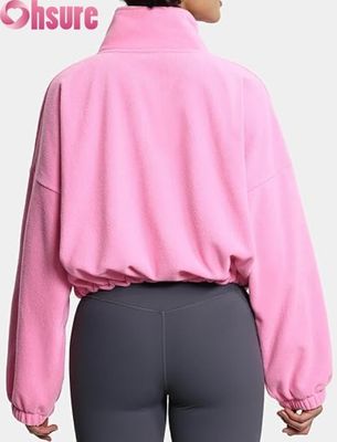 Jaqueta Pullover Feminina de Fleece Macio, Moletom Casual com Zíper e Manga Longa com Barra Elástica para Conforto
