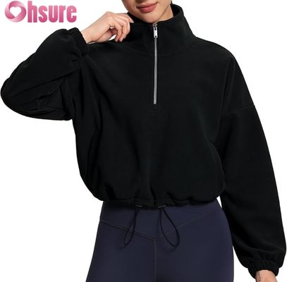 Jaqueta Pullover Feminina de Fleece Macio, Moletom Casual com Zíper e Manga Longa com Barra Elástica para Conforto