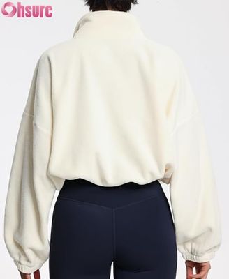 Jaqueta Pullover Feminina de Fleece Macio, Moletom Casual com Zíper e Manga Longa com Barra Elástica para Conforto