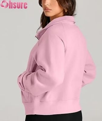 Moletom com capuz cropped de fleece com zíper 1/2 feminino personalizado | Moletom com zíper 1/4 de moda outono 2025