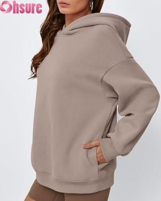 Mulheres Hoodie de lã de grande porte Suéter de cor sólida Suéter com bolso ♪ Casual Winter Warm Wear
