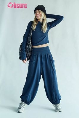 Top manga comprida esportivo feminino com orifício para o polegar, justo, leve, respirável, para corrida, roupa esportiva, cor sólida, top cropped e conjuntos de calças de corrida