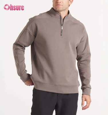 Camisola de gola redonda de moletom francês oversized masculina com bordado personalizado de alta qualidade e moletom com capuz e zíper de um quarto de peso pesado, padrão liso