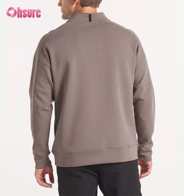 Camisola de gola redonda de moletom francês oversized masculina com bordado personalizado de alta qualidade e moletom com capuz e zíper de um quarto de peso pesado, padrão liso