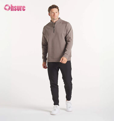 Camisola de gola redonda de moletom francês oversized masculina com bordado personalizado de alta qualidade e moletom com capuz e zíper de um quarto de peso pesado, padrão liso