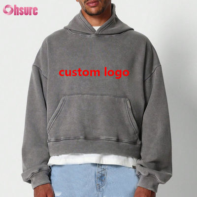 Fabricante de capuz Impressão personalizada Y2K Roupas de rua 400 Gsm Vintage de lã de tamanho grande Pesos pesados Lavagem de ácido da colheita Capuz cortado Homens