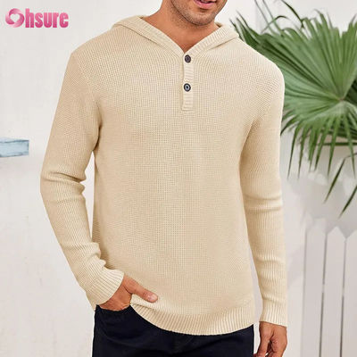 Venda por atacado Esportes Bom Design Super Moda Alta Qualidade Tops Maciço Maciço Linho Caxemira Hoodie Com Botões Para Homens Linhas de Malha