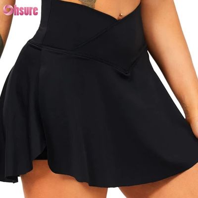 Shorts esportivos soltos 2 em 1 com design de cintura alta e tecido macio para uso no ginásio para mulheres