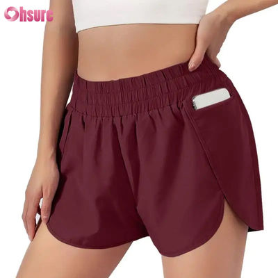 Shorts de corrida fitness femininos de secagem rápida Camada esportiva de secagem rápida com cintura elástica Roupa atlética respirável Fabricante