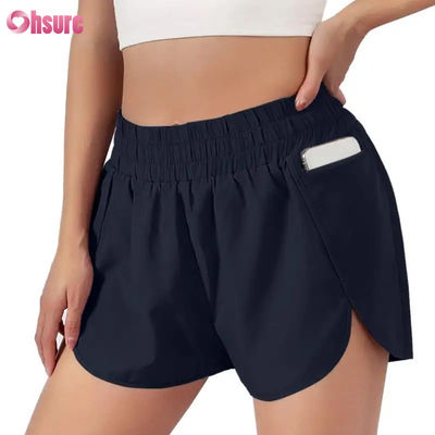 Shorts de corrida fitness femininos de secagem rápida Camada esportiva de secagem rápida com cintura elástica Roupa atlética respirável Fabricante
