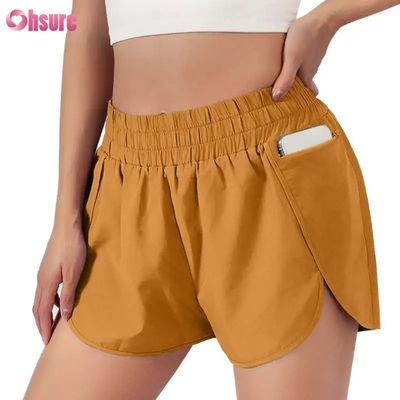 Shorts de corrida fitness femininos de secagem rápida Camada esportiva de secagem rápida com cintura elástica Roupa atlética respirável Fabricante