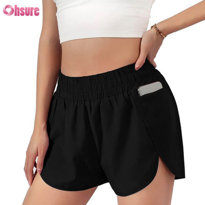 Shorts de corrida fitness femininos de secagem rápida Camada esportiva de secagem rápida com cintura elástica Roupa atlética respirável Fabricante