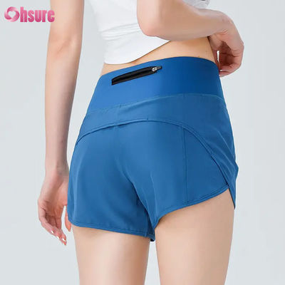 Shorts de roupa ativa feminina de alta qualidade, roupa atlética, shorts de corrida femininos, shorts de suor de ginástica de nylon e spandex com bolsos