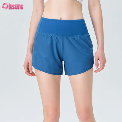 Shorts de roupa ativa feminina de alta qualidade, roupa atlética, shorts de corrida femininos, shorts de suor de ginástica de nylon e spandex com bolsos