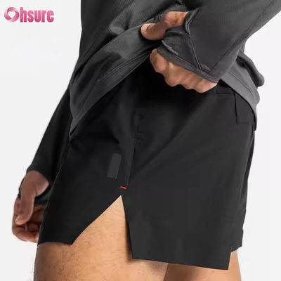 Calções de ginástica masculinos com cintura elástica e bolsos com zíper personalizados, estampados em jacquard, para corrida e treino