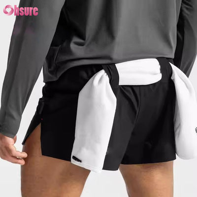 Calções de ginástica masculinos com cintura elástica e bolsos com zíper personalizados, estampados em jacquard, para corrida e treino