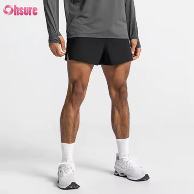 Calções de ginástica masculinos com cintura elástica e bolsos com zíper personalizados, estampados em jacquard, para corrida e treino