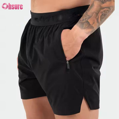 Logotipo personalizado na cintura Bolsos de poliéster Bainha dividida Pour Hommes Sports Active Shorts atléticos de ginástica para homens