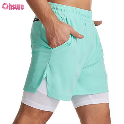 Design personalizado do logotipo Shorts de ginástica 2 em 1 Poliéster Fitness Workout Clothing Mens Logotipo padrão Sólido Short Swim Liner Fitness Shorts