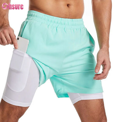 Design personalizado do logotipo Shorts de ginástica 2 em 1 Poliéster Fitness Workout Clothing Mens Logotipo padrão Sólido Short Swim Liner Fitness Shorts