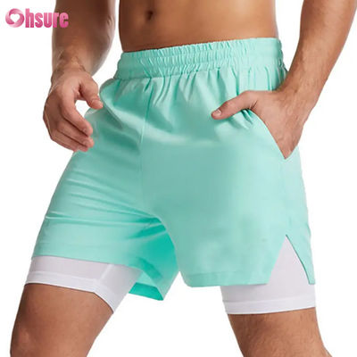 Design personalizado do logotipo Shorts de ginástica 2 em 1 Poliéster Fitness Workout Clothing Mens Logotipo padrão Sólido Short Swim Liner Fitness Shorts