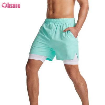 Design personalizado do logotipo Shorts de ginástica 2 em 1 Poliéster Fitness Workout Clothing Mens Logotipo padrão Sólido Short Swim Liner Fitness Shorts