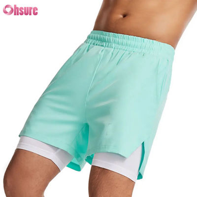 Design personalizado do logotipo Shorts de ginástica 2 em 1 Poliéster Fitness Workout Clothing Mens Logotipo padrão Sólido Short Swim Liner Fitness Shorts