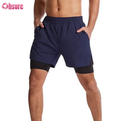 Design personalizado do logotipo Shorts de ginástica 2 em 1 Poliéster Fitness Workout Clothing Mens Logotipo padrão Sólido Short Swim Liner Fitness Shorts