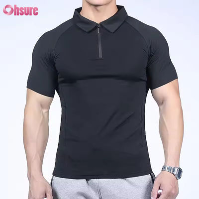 Top esportivo de tecido de seda gelada de secagem rápida e alta qualidade, respirável, camiseta de ginástica de verão, ajuste muscular, camiseta polo masculina