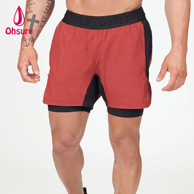 OEM Custom Logotipo Solid Color Homens Verão Respirável Draftstring cintura 2 em 1 calções esportivos
