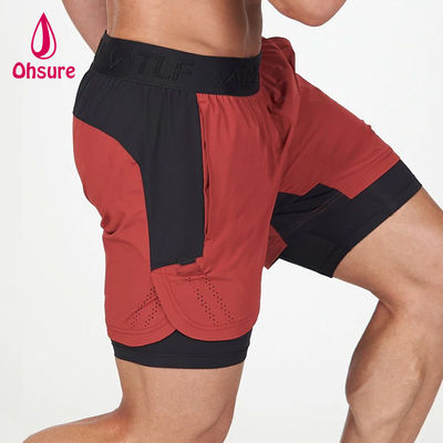 OEM Custom Logotipo Solid Color Homens Verão Respirável Draftstring cintura 2 em 1 calções esportivos