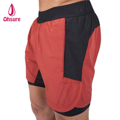 OEM Custom Logotipo Solid Color Homens Verão Respirável Draftstring cintura 2 em 1 calções esportivos