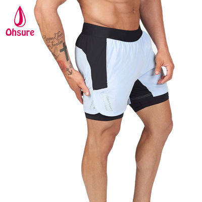 OEM Custom Logotipo Solid Color Homens Verão Respirável Draftstring cintura 2 em 1 calções esportivos