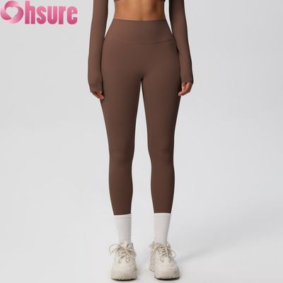 Leggings de ioga para fitness com cintura alta e efeito levanta bumbum, cintura elástica, para ciclismo ao ar livre, à prova de agachamento, calça nude, pele